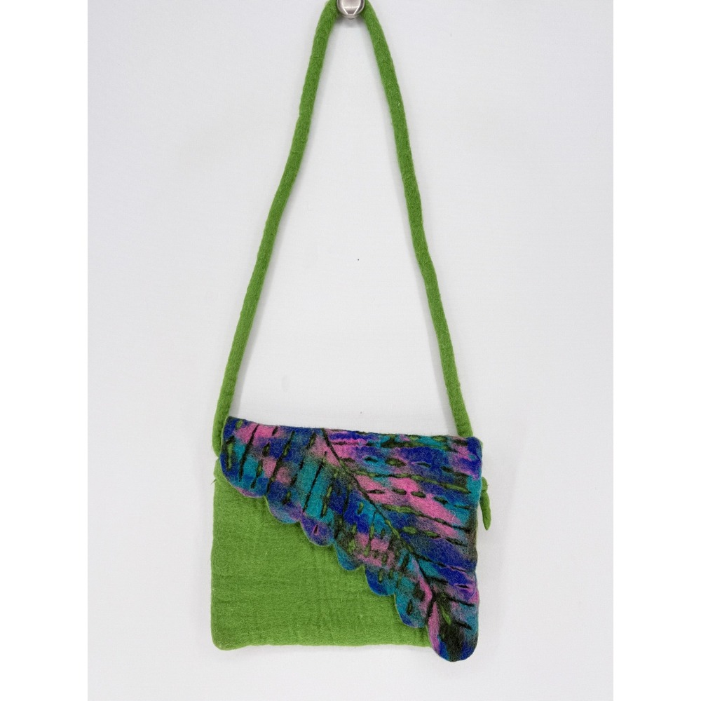 Fairycore Felted Wool Crossbody Bag Purse Women Green Boho Artisan Fiber Art